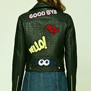 Faux leather patch jacket